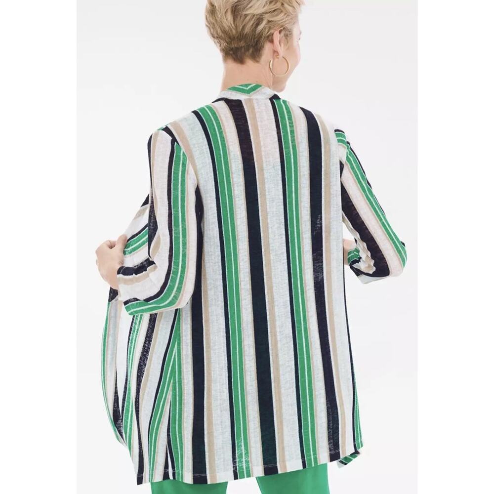 Chico's 2 chicos large Travelers Jacket Striped Cardigan Sweater Green NWT - Picture 2 of 11